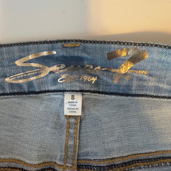 Seven 7 Women’s High Rise Slim Straight Denim Jeans Cuffed Hem Size 8 Light Wash - Picture 5 of 12
